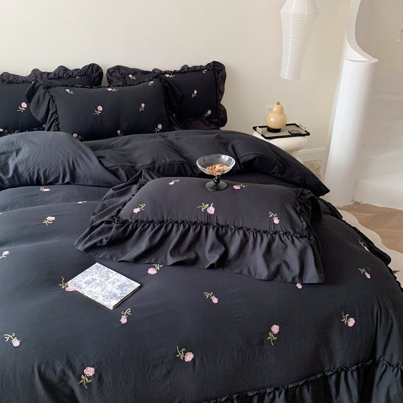 Darling Luxe Embroidered Ruffle Floral Bed Set