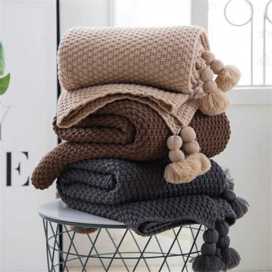 Nordic Tassel knit ball Blanket