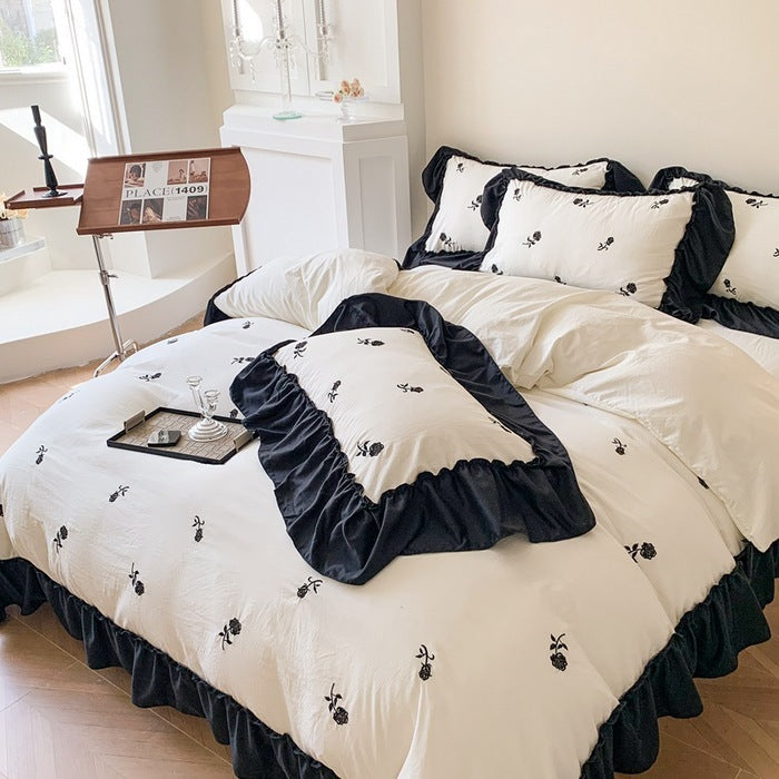 Darling Luxe Embroidered Ruffle Floral Bed Set