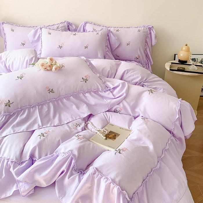 Darling Luxe Embroidered Ruffle Floral Bed Set