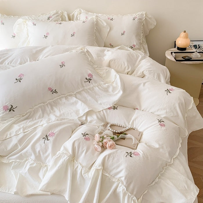 Darling Luxe Embroidered Ruffle Floral Bed Set